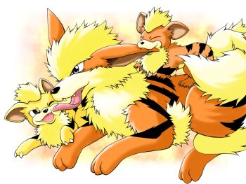 Rule 34 | ;d, animal on back, arcanine, biting, biting ear, black eyes, closed eyes, dog, evolutionary line, gen 1 pokemon, growlithe, kohakutoshion, licking, nintendo, no humans, one eye closed, open mouth, pokemon, pokemon (creature), smile