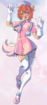 chalbusoid furry furry_female gloves hat ivy_the_wolfcat latex latex_gloves nurse nurse_cap original stethoscope tagme tail thighhighs