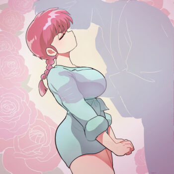 Rule 34 | 1girl, braid, braided ponytail, breasts, closed eyes, large breasts, pink hair, ranma-chan, ranma 1/2, tagme, waiting for kiss