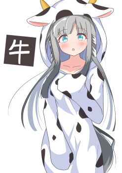 1girl absurdres alternate_costume animal_costume animal_ears blue_eyes blush breasts chrono_genesis_(umamusume) collarbone commentary_request grey_hair hard7v2 highres horse_ears horse_girl horse_tail looking_at_viewer open_mouth simple_background small_breasts solo tail umamusume white_background