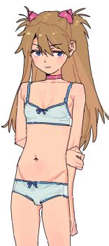 1girl blue_eyes bra breasts choker hair_between_eyes highres long_hair navel neon_genesis_evangelion non-web_source orange_hair panties small_breasts souryuu_asuka_langley traffic_(ntraffic1) underwear