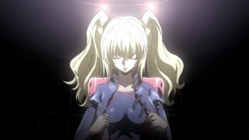 1girl animated animated_gif blonde_hair bouncing_breasts breasts code_geass code_geass:_boukoku_no_akito dressing closed_eyes female_focus large_breasts leila_malcal long_hair lowres solo twintails
