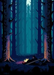 1boy animated artist_name berserk campfire fire fog forest full_moon guts_(berserk) highres looping_animation moon moonlight naifpxl nature night on_ground outdoors pixel_art sitting solo sword tagme tree video weapon wide_shot wind