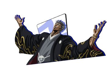 1boy game_cg grey_hair hara_tetsuo japanese_clothes kimono m_hold’em official_art short_hair solo tachi-e transparent_background