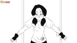 1boy 2girls animated breasts cowgirl_position dragon_ball dragonball_z erasa_(dragon_ball) funsexydragonball girl_on_top hetero highres indoors kassioppiava large_breasts macstarva monochrome multiple_girls nipples nude sex son_gohan sound straddling tagme vaginal videl video walk-in