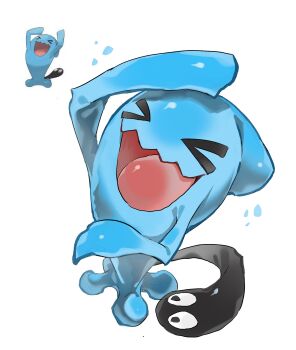 &gt;_&lt; bairizuomeng closed_eyes full_body gen_2_pokemon highres looking_at_viewer nintendo no_humans open_mouth pokemon pokemon_(creature) pokemon_focus reference_inset salute simple_background solo standing white_background wobbuffet