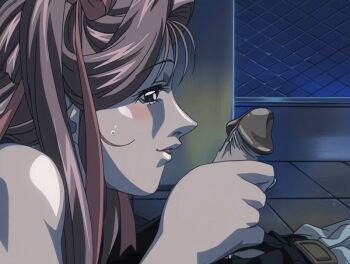 00s 1boy 1girl 2004 animated animated_gif bare_shoulders bible_black bible_black_new_testament blush brown_hair hair_ribbon handjob hetero lying masturbation night one-piece_swimsuit penis ribbon shin_bible_black short_twintails smile swimsuit tagme tan toudou_yuki twintails uncensored yoshitani_(bible_black)