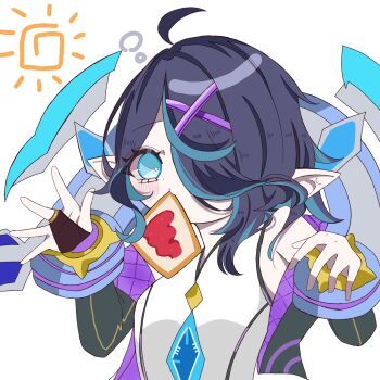 1girl battle_academia_(league_of_legends) battle_academia_briar blood_golem bread_slice briar_(league_of_legends) food food_in_mouth hair_over_one_eye league_of_legends mouth_hold sharp_teeth teeth toast toast_in_mouth