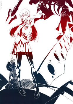 Rule 34 | 00s, 1girl, absurdres, female focus, glasses, highres, makinami mari illustrious, mecha, monochrome, neon genesis evangelion, pantyhose, rebuild of evangelion, robot, solo, tsurumaki kazuya