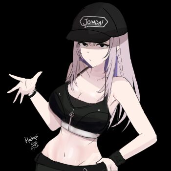 1girl breasts expressionless hakapi_1 hat highres large_breasts pants pavolia_reine sweat sweatdrop tagme