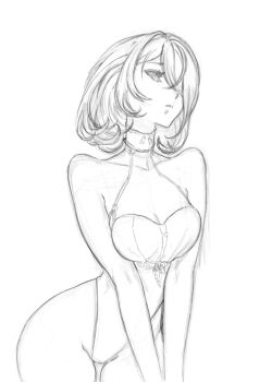 Rule 34 | 1girl, bare shoulders, breasts, fire emblem, fire emblem heroes, hair over one eye, kvasir (fire emblem), medium breasts, medium hair, nintendo, one-piece swimsuit, one eye covered, paintfag, sketch, solo, swimsuit