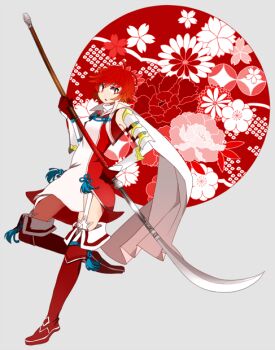 Rule 34 | 1girl, armor, fire emblem, fire emblem fates, hinoka (fire emblem), hio141, holding, holding polearm, holding weapon, japanese armor, japanese clothes, looking at viewer, naginata, nintendo, polearm, red eyes, red hair, short hair, weapon