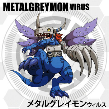 Rule 34 | claws, cyborg, d sandy, digimon, digimon (creature), highres, metalgreymon (virus), sharp teeth, solo, tail, teeth