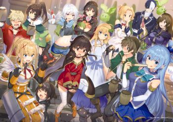 >_< 3boys :d :p ahoge alcohol aqua_(konosuba) armor bandaged_leg bandages beer beer_mug belt bird black_cape black_gloves black_hair black_panties black_shirt black_skirt black_suit black_thighhighs blonde_hair blue_eyes blue_hair blue_scarf blue_shorts blush bob_cut boots box braid bread breasts brown_belt brown_eyes brown_footwear brown_hair cabbage cape chicken chomusuke chris_(konosuba) closed_eyes clothes_theft crop_top cup darkness_(konosuba) dress dress_tug drink drunk dust_(konosuba) dutch_angle elbow_gloves embarrassed eris_(konosuba) everyone excited feathers fingerless_gloves flat_chest flying folding_fan food food-themed_hair_ornament formal_clothes fruit fur_trim furrowed_brow garter_straps gloves grape_hair_ornament green_cape green_dress green_eyes hair_ornament hair_over_one_eye hair_up hand_fan hand_on_own_cheek hand_on_own_chin hand_on_own_face hands_on_own_hips hat highres holding holding_unworn_clothes holding_cup holding_drink holding_fan holding_food holding_fruit holding_panties holding_underwear holding_unworn_clothes iris_(konosuba) jacket komekko kono_subarashii_sekai_ni_shukufuku_wo! lean_(konosuba) long_dress long_hair looking_ahead looking_at_another looking_at_viewer luna_(konosuba) mask medium_breasts megumin melon midriff mishima_kurone mug multiple_boys multiple_girls off_shoulder official_art open_mouth panties pants plate ponytail potion purple_dress purple_eyes raised_eyebrows red_dress red_eyes red_jacket red_ribbon ribbon salad satou_kazuma scarf shirt short_dress short_hair shorts siblings side-tie_panties sidelocks single_braid single_thighhigh sisters skirt small_breasts smile star_(symbol) star_hair_ornament suit suit_jacket table theft thighhighs tongue tongue_out underwear underwear_theft unworn_hat unworn_headwear vanir white_armor white_gloves white_hair white_shirt witch_hat wiz_(konosuba) x_hair_ornament yellow_dress yunyun_(konosuba)