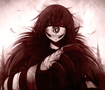 1boy black_hair claws clown creepy creepy_smile creepypasta glowing glowing_eyes horror_(theme) horror_(theme) laughing_jack likesac looking_at_viewer monster monster_boy pale_skin red_eyes scary scary_face sharp_teeth smile smirk striped teeth texture