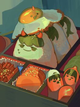 Rule 34 | baseball cap, biyoo (omniscient reader's viewpoint), egg, food, food focus, food request, foodification, hat, highres, kim dokja, lee gilyoung, lettuce, no humans, omniscient reader's viewpoint, painterly, sausage, shin yoosung, wintrchu