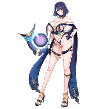 Rule 34 | 1girl, anklet, aqua eyes, aqua nails, areola slip, bikini, blue bikini, blue collar, blue gloves, blue hair, blue shawl, blue shoes, blush, breast curtains, breasts, chain, chain necklace, cleavage, closed mouth, collar, collarbone, cupless bikini, drone, earrings, floating, floating object, full body, gloves, gold anklet, gold chain, gold earrings, gold necklace, halcon, half gloves, hand on own hip, high heels, highleg, highleg bikini, highres, huge breasts, jewelry, last origin, legs apart, light smile, looking at viewer, machina (last origin), nail polish, navel, necklace, non-web source, official alternate costume, official art, partially visible vulva, pearl thong, see-through bikini, see-through clothes, shawl, shin strap, shoes, short hair, simple background, single earring, single sidelock, skindentation, solo, standing, swimsuit, tachi-e, thick thighs, thigh strap, thighs, toenail polish, toenails, transparent background, wristband