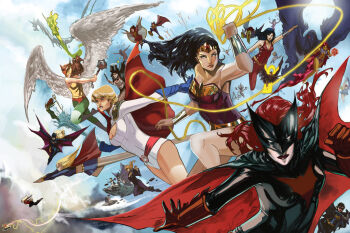 6+girls alien ankh armor atlee bat_(symbol) batgirl batman_(series) batwoman belt big_barda birds_of_prey black_bat black_canary black_hair blonde_hair blue_eyes bodysuit bow bowtie bracer brown_hair bumble_bee cape carol_ferris cassandra_cain cassandra_sandsmark cloud colored_skin courtney_whitmore crop_top dark-skinned_female dark_skin dc_comics denim doctor_fate domino_mask donna_troy everyone eye_mask fire fire_(dc) flash_(series) flying gauntlets green_skin hat hawkgirl helena_bertinelli helmet huntress_(dc) ice ice_(dc) jacket jeans justice_league justice_society_of_america karen_beecher kate_kane kryptonian lasso lasso_of_truth leotard lightning lightning_bolt_symbol lipstick long_sleeves mace makeup mari_jiwe_mccabe mary_batson mask mera_(dc) miss_martian multiple_girls oracle oracle_(dc) orange_skin pale_skin pants polearm power_girl queen raven_(dc) red_cape red_hair shazam skirt sky star_(symbol) star_sapphire_(dc) starfire stargirl stephanie_brown strapless supergirl superman_(series) teen_titans terra_(dc) tiara top_hat trident vambraces vixen vixen_(dc) wand water weapon wheelchair wings wonder_girl wonder_woman wonder_woman_(series) xs zatanna_zatara