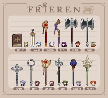 Rule 34 | 6+boys, 6+girls, axe, battle axe, beard, blue hair, book, brown hair, chansui (ginping0602), character name, chibi, commentary request, denken (sousou no frieren), ehre (sousou no frieren), eisen (sousou no frieren), facial hair, fake horns, fern (sousou no frieren), frieren, green hair, helmet, himmel (sousou no frieren), horned helmet, horns, lawine (sousou no frieren), mage staff, mimic, mimic chest, multiple boys, multiple girls, orange hair, pixel art, pointy ears, purple hair, red hair, simple background, sousou no frieren, staff, stark (sousou no frieren), sword, ubel (sousou no frieren), weapon, weapon focus, white hair, wirbel (sousou no frieren)