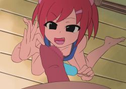 1boy 1girl animated barefoot censored fang fellatio food foreskin foreskin_pull hair_ornament hairclip ice_cream kneeling loli naughty_face nipple_slip nipples no_bra original penis popsicle pov red_hair sexually_suggestive simulated_fellatio smile study_(animerensyu) tagme tank_top teasing video