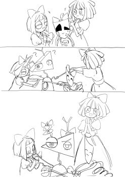 1other 3girls ? ?? blush confused doll gangle_(the_amazing_digital_circus) highres jester jester_costume mame_ko32 medium_hair multiple_girls patchwork_clothes pomni_(the_amazing_digital_circus) ragatha_(the_amazing_digital_circus) single_wing the_amazing_digital_circus wings zooble_(the_amazing_digital_circus)