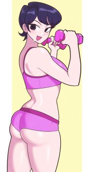 1girl absurdres exercising highres jeff_miga komi-san_wa_komyushou_desu komi_shuuko pink_sports_bra sports_bra weightlifting weights