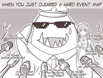 ... 10s 1boy 1girl admiral_(kancolle) breasts dota_(series) dota_2 edwin_(cyberdark_impacts) english_text engrish_text handkerchief hat interview kantai_collection microphone military military_uniform mizuho_(kancolle) monochrome naval_uniform ranguage sharp_teeth sunglasses sweatdrop teeth tidehunter_(dota)