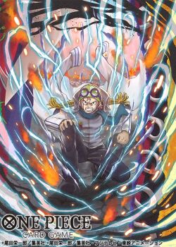 1girl 2boys black_pants blue_scarf boa_hancock clenched_hand clenched_teeth commentary_request copyright_name embers epaulettes eyewear_on_head floating_clothes headband high_collar koby_(one_piece) male_focus marshall_d._teach multiple_boys nagare_seiya official_art one_piece one_piece_card_game out_of_frame pants pink_hair scarf short_hair teeth