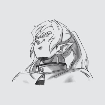 1girl absurdres dragon_ball dragonball_z earrings elf frieren greyscale head_back highres jewelry meme mii_kayel monochrome pointy_ears simple_background smirk solo sousou_no_frieren toriyama_akira_(style) twintails upward_angle_frieren_drawing_(meme) white_background