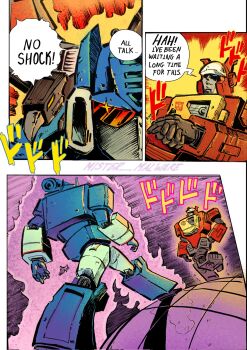 artist_name aura blaster_(transformers) blue_eyes commentary decepticon english_commentary english_text highres jojo_no_kimyou_na_bouken laserbeak mecha mecha_focus meme menacing_(jojo) mist3r_malware no_humans oh?_you&#039;re_approaching_me?_(meme) own_hands_together parted_lips robot scene_reference shadow smile soundwave_(transformers) sparkle speech_bubble stardust_crusaders transformers transformers:_generation_1 walking