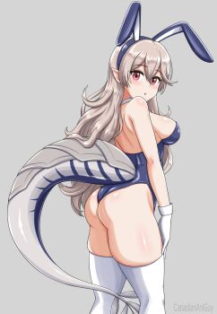1girl animal_ears ass breasts canadiananiguy dragon_girl dragon_tail fake_animal_ears female_corrin_(fire_emblem) fire_emblem fire_emblem_fates grey_hair large_breasts looking_at_viewer nintendo playboy_bunny rabbit_ears red_eyes tail thick_thighs thighs