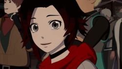 1girl 3d animated choker grey_eyes looking_at_viewer red_hair ruby_rose rwby smile tagme video