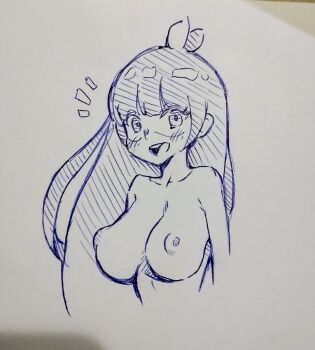 Rule 34 | 1500chan, 1girl, anao, blush, breasts, kuruminha, large breasts, nipples, nude, open mouth, original, photo (medium), sketch, smile, solo