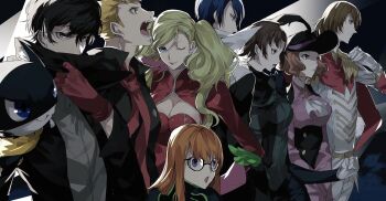 10s 4boys 4girls akechi_gorou amamiya_ren ayyataka black_hair blonde_hair blue_eyes blue_hair braid brown_hair cat crown_braid fox_(persona_5) glasses gloves hat headphones highres jacket joker_(persona_5) jpeg_artifacts kitagawa_yuusuke long_hair mask morgana_(persona_5) multiple_boys multiple_girls niijima_makoto noir_(persona_5) okumura_haru oracle_(persona_5) orange_hair panther_(persona_5) persona persona_5 queen_(persona_5) red_eyes sakamoto_ryuuji sakura_futaba short_hair skull skull_(persona_5) smile tail takamaki_anne vest