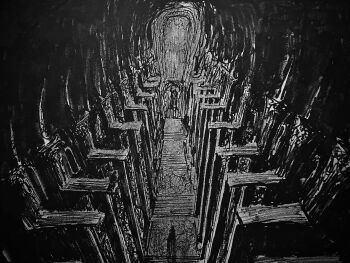 1other absurdres arch armor building commentary drew1975 english_commentary greyscale highres in-universe_location indoors knight monochrome shadow_slave very_wide_shot