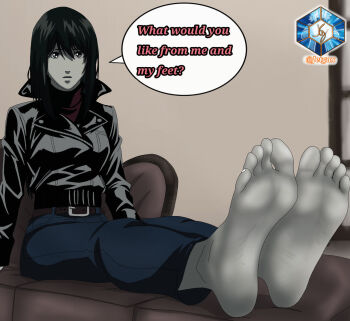1girl black_hair death_note feet foot_focus jetga long_hair misora_naomi