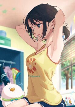 1girl atelierorca breasts highres hololive lips medium_breasts oozora_subaru short_shorts shorts tagme tank_top tying_hair