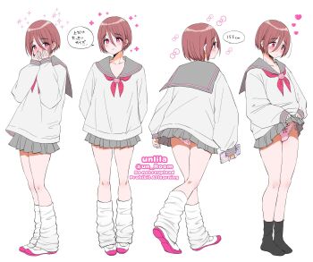 1boy :i arms_behind_back black_socks blush bow bow_panties bulge cellphone checkered_clothes checkered_panties closed_mouth clothes_lift collarbone covering_face dot_mouth full_body grey_sailor_collar grey_shirt grey_skirt hair_between_eyes hands_up heart highres holding holding_phone lace lace-trimmed_panties lace_trim leg_warmers legs_together lifting_own_clothes long_sleeves looking_ahead looking_at_viewer looking_down mary_janes miniskirt multiple_views nagano_rira neckerchief nose_blush original panties phone pink_bow pink_neckerchief pink_panties pink_shoes pleated_skirt red_hair sailor_collar sailor_shirt school_uniform shirt shoes short_hair side-tie_panties simple_background skirt skirt_lift sleeves_past_wrists smartphone socks speech_bubble standing translated two-tone_footwear two-tone_panties two-tone_shirt underwear walking white_background white_footwear white_leg_warmers white_panties white_shirt