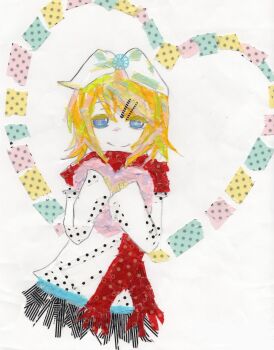 Rule 34 | absurdres, blonde hair, blue eyes, collage, highres, kagamine rin, muu, traditional media, vocaloid