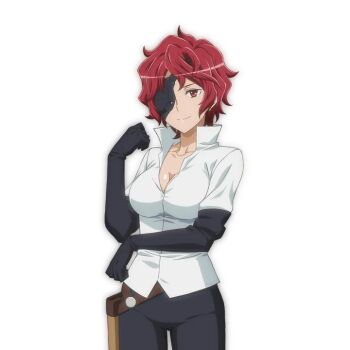 1girl breasts dungeon_ni_deai_wo_motomeru_no_wa_machigatteiru_darou_ka eyepatch hephaistos_(danmachi) large_breasts official_art red_hair smile source_request