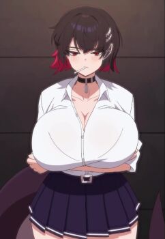 1boy 1girl alternate_breast_size_(larger) animated armpit_crease bare_shoulders black_choker black_hair blinking blunt_ends blush breast_press breasts choker cleavage clothed_female_nude_male collarbone colored_inner_hair cum cum_in_mouth deepthroat dotthebot dumpster earclip ellen_joe ellen_joe_(on_campus) fellatio food_in_mouth furrowed_brow gigantic_breasts head_out_of_frame hetero highres huge_penis large_areolae lollipop lollipop_in_mouth mole mole_under_eye motel multicolored_hair neon_sign night nipples nude opalu_(voice_actor) oral outdoors paid_reward_available parted_bangs partially_undressed paywall_cliffhanger pendant_choker penis prostitution red_eyes red_hair shirt short_hair sidelocks sound tagme uncensored veins veiny_penis video white_shirt zenless_zone_zero