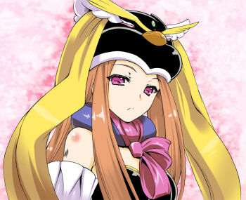 10s 1girl animal_hat brown_hair female_focus gradient_background hat long_hair mawaru_penguindrum pink_eyes portrait princess_of_the_crystal solo takakura_himari uguisu_kagura