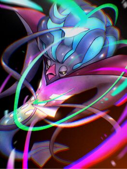 black_sclera blurry chromatic_aberration colored_sclera commentary_request glowing_markings highres korean_commentary malamar mega_evolution mega_malamar mixed-language_commentary nintendo no_humans pokemon pokemon_(creature) pokemon_focus solo tentacles wldud9_9 yellow_eyes