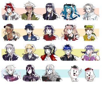 Rule 34 | 6+boys, 6+girls, absurdres, amemiya darumi, animatingcat, aotsuki eito, armor, bag, black bodysuit, black bow, black hair, black jacket, black shirt, blonde hair, blue hair, blue jacket, bodysuit, bow, braid, brown hair, cape, commentary, english commentary, eva (hundred line), facial mark, fire, ginzaki shouma, glasses, green jacket, grey hair, grey jacket, hair ornament, heterochromia, highres, hood, hoodie, jacket, japanese clothes, kawana tsubasa, kimono, kirifuji nozomi, light blush, long hair, magadori kyoshika, maruko gaku, mojiro moko, multicolored bodysuit, multicolored hair, multiple boys, multiple girls, nigou (hundred line), omokage yugamu, one eye closed, oosuzuki kurara, pink fire, pink hair, ponytail, portrait, purple bodysuit, purple eyes, purple hair, purple hoodie, red bodysuit, red eyes, red hair, scar, scar on face, school bag, shion (hundred line), shirt, shizuhara hiruko, short hair, shoulder armor, sirei (hundred line), sleeveless, sleeveless hoodie, streaked hair, sumino takumi, sunglasses, sweater, tan, the hundred line -last defense academy-, tsukumo ima, tsukumo kako, twintails, v'ehxness, white hair, white hoodie, white jacket, white kimono, yakushiji takemaru, yellow sweater