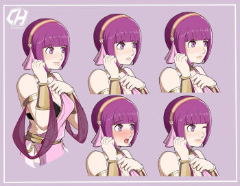 1girl asamiya_athena breasts charlyarts fire_emblem fire_emblem:_three_houses greek_clothes hair_ornament hairband medium_breasts nintendo original_design pale_skin purple_eyes purple_hair short_hair snk star_(symbol) star_hair_ornament the_king_of_fighters the_king_of_fighters_xv