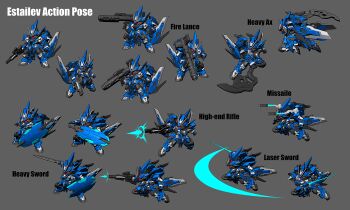 3d axe beam_rifle energy_sword reference_sheet chibi energy_gun excrer grey_background gun holding holding_axe holding_gun holding_sword holding_weapon mecha model_sheet no_humans original rifle robot simple_background super_robot_heroes sword weapon yugo_ama_toki