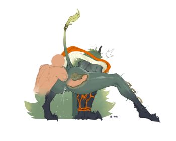 1girl anal anal_fisting anal_fluid anus bent_over colored_skin female_ejaculation fisting green_skin harvest_(liren44) highres liren44 original piercing x-ray