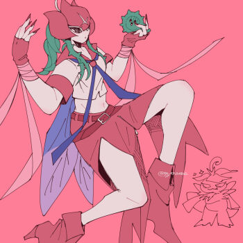 Rule 34 | bancholilimon, banchou, delinquent, digimon, digimon (creature), fairy, flower, monster girl, nail polish, palmon, petals, plant girl, sharp teeth, teeth