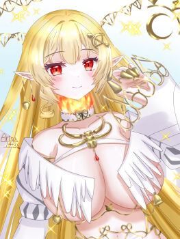 1girl angel_wings arisuuuuu.1436 breasts demon_girl dullahan fire highres ibispaint_(medium) large_breasts long_hair pointy_ears shichitembattoin_aegis trillion_stage virtual_youtuber wings