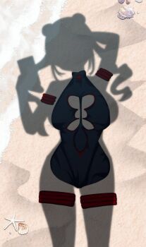 1girl commission dizzy_dokuro phase_connect sand second-party_source shadow skeb_commission swimsuit virtual_youtuber